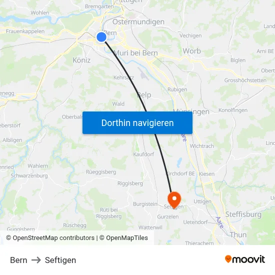 Bern to Seftigen map