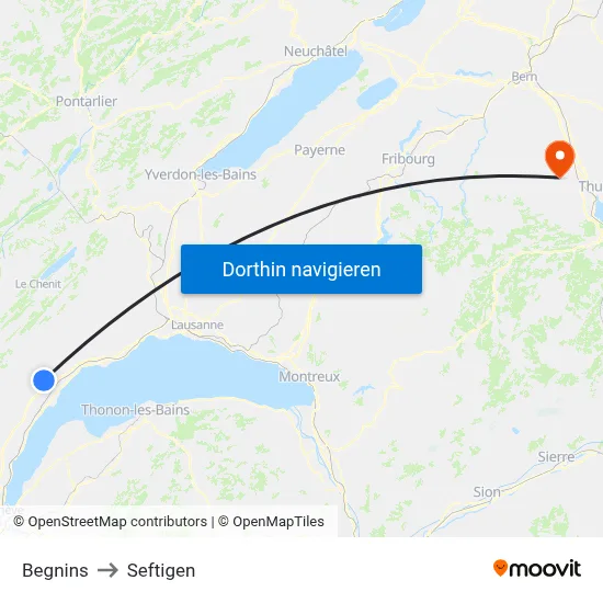 Begnins to Seftigen map