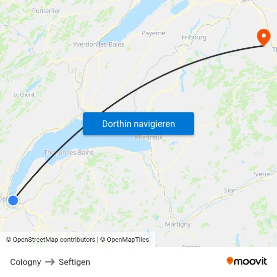 Cologny to Seftigen map