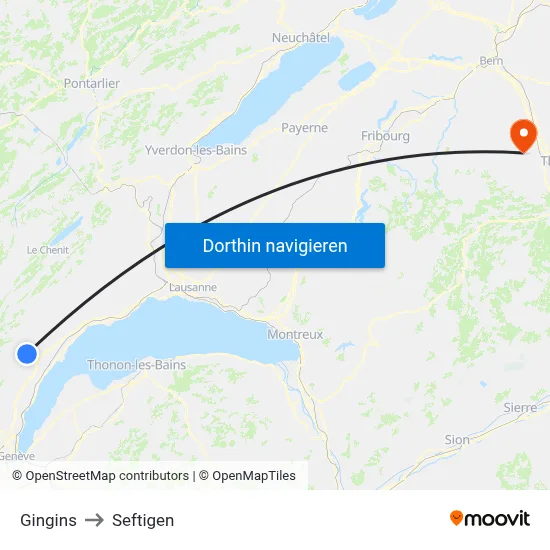 Gingins to Seftigen map