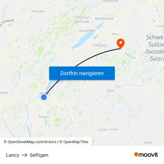 Lancy to Seftigen map