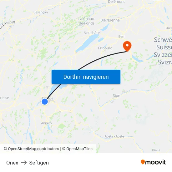 Onex to Seftigen map