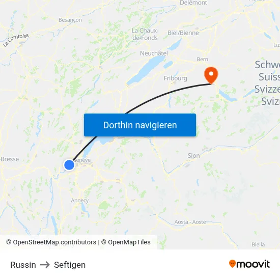 Russin to Seftigen map