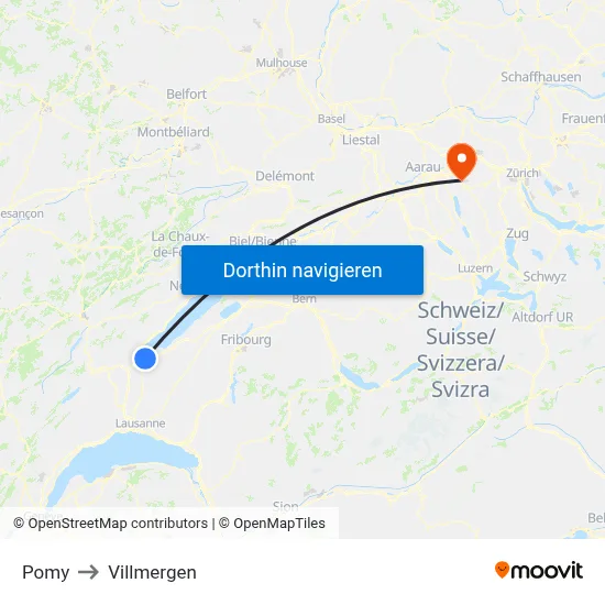 Pomy to Villmergen map