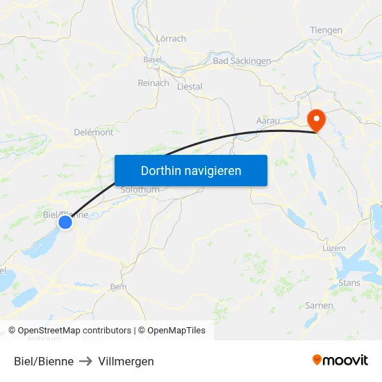 Biel/Bienne to Villmergen map