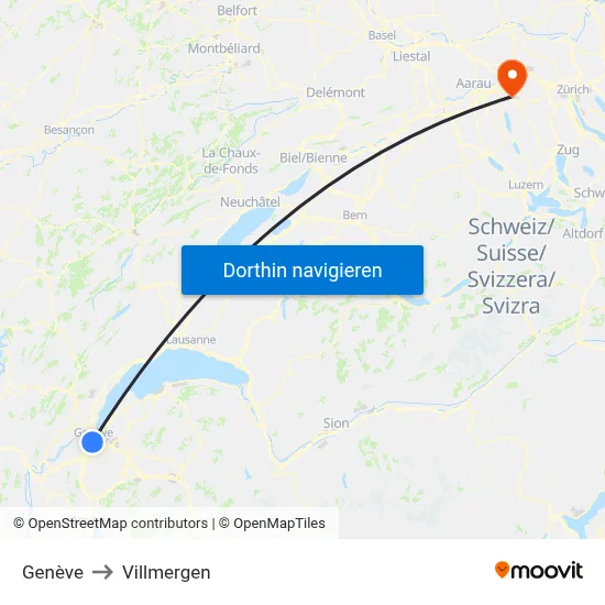 Genève to Villmergen map