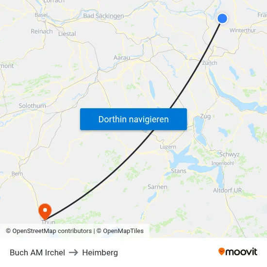 Buch AM Irchel to Heimberg map