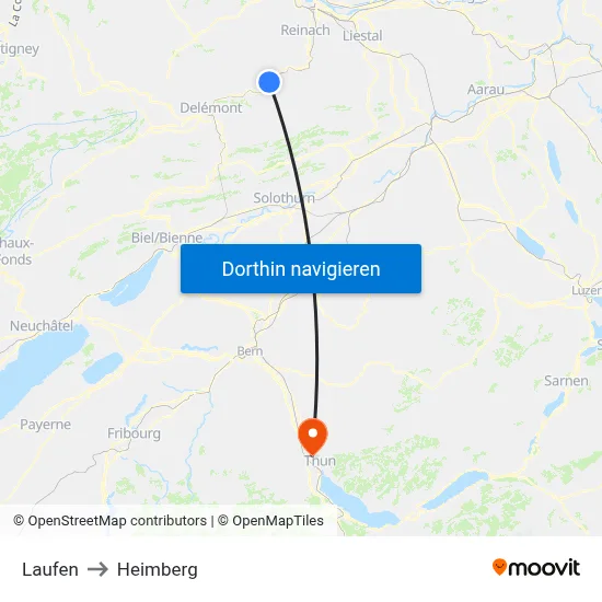 Laufen to Heimberg map