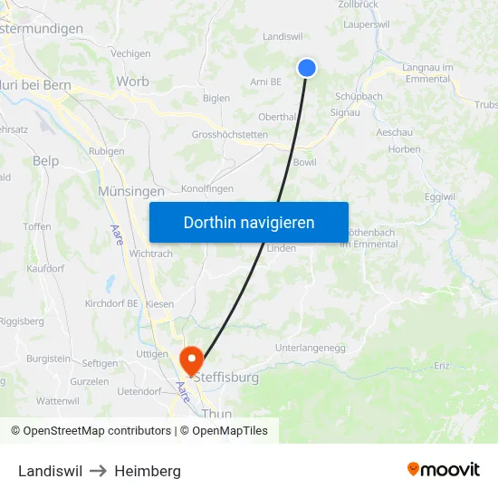 Landiswil to Heimberg map