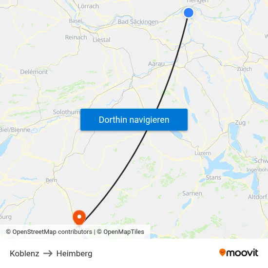 Koblenz to Heimberg map