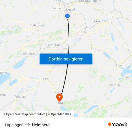 Lupsingen to Heimberg map