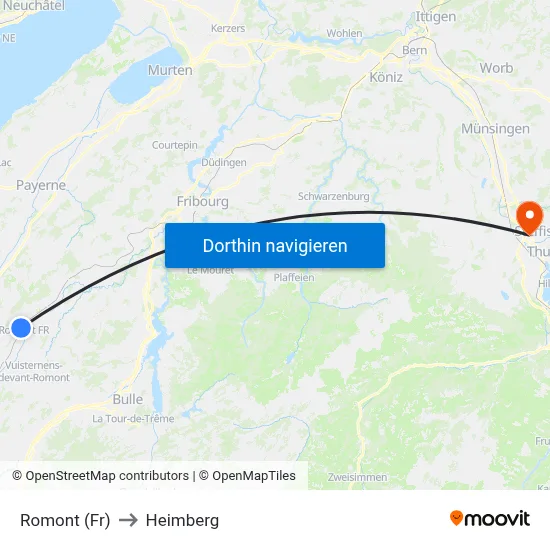 Romont (Fr) to Heimberg map