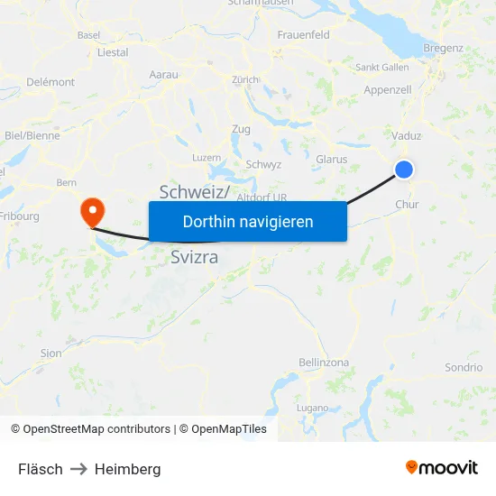 Fläsch to Heimberg map