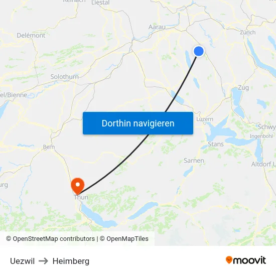 Uezwil to Heimberg map