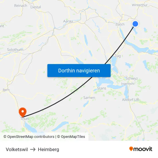 Volketswil to Heimberg map