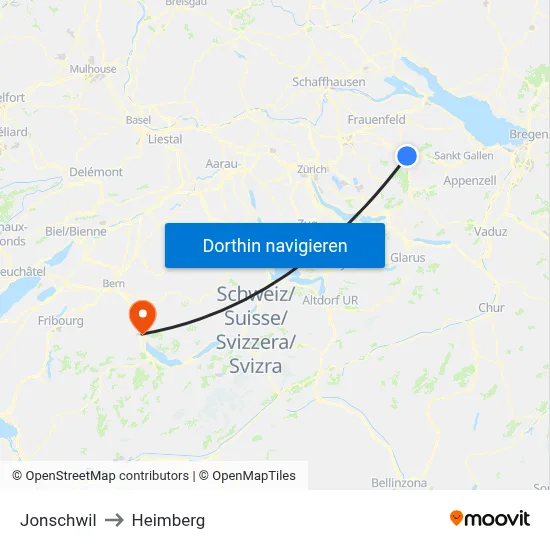 Jonschwil to Heimberg map