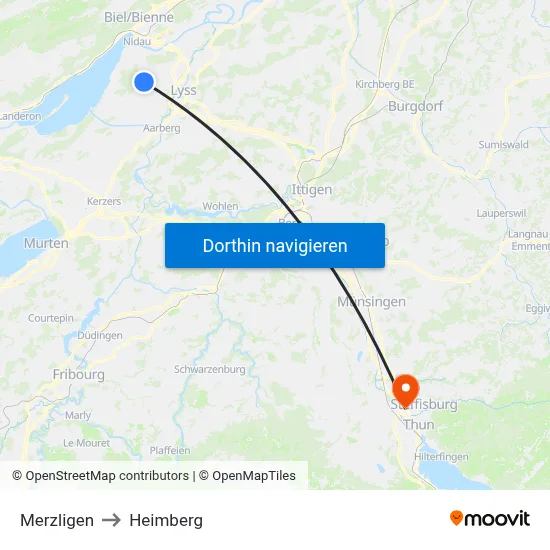 Merzligen to Heimberg map