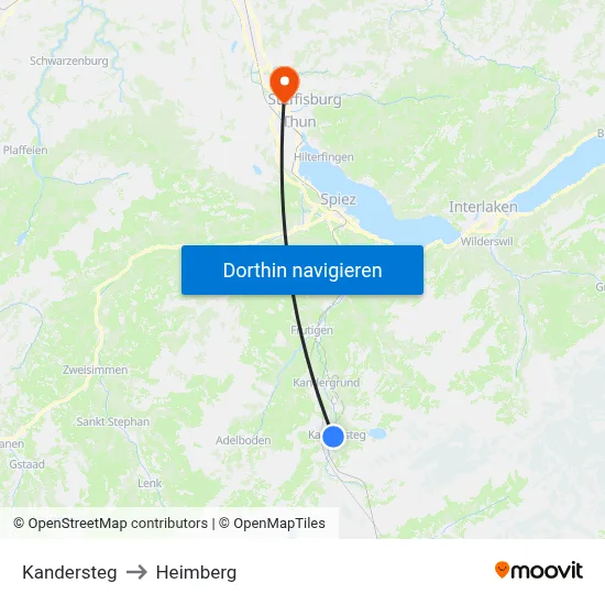 Kandersteg to Heimberg map