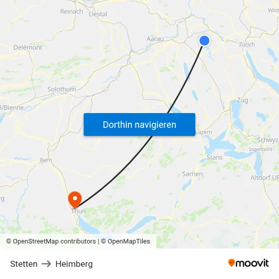 Stetten to Heimberg map