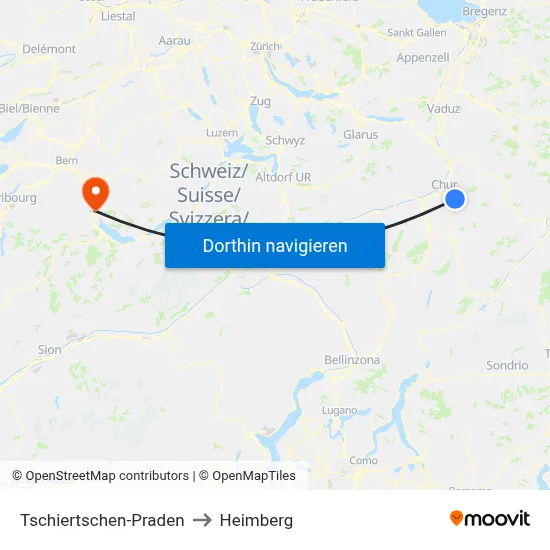 Tschiertschen-Praden to Heimberg map