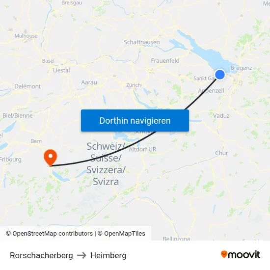 Rorschacherberg to Heimberg map