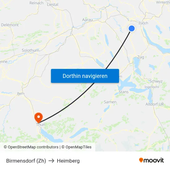 Birmensdorf (Zh) to Heimberg map