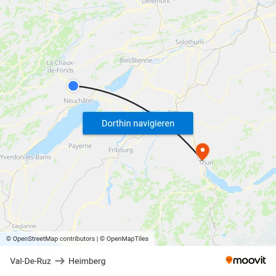 Val-De-Ruz to Heimberg map