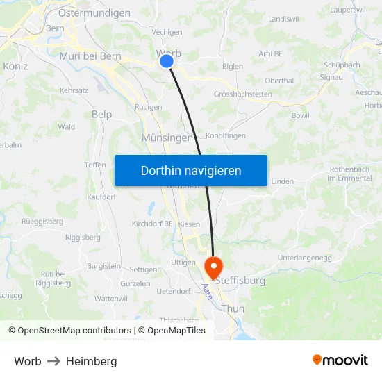 Worb to Heimberg map