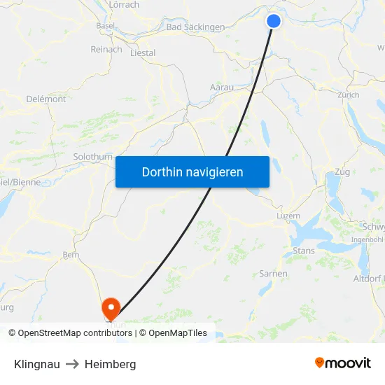 Klingnau to Heimberg map
