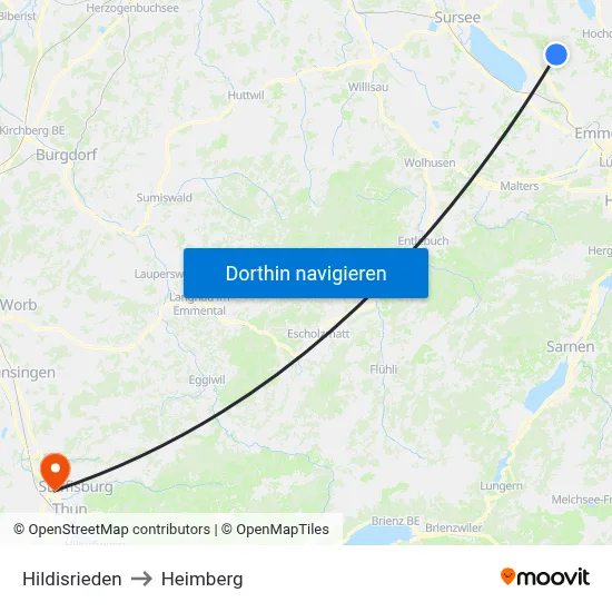 Hildisrieden to Heimberg map