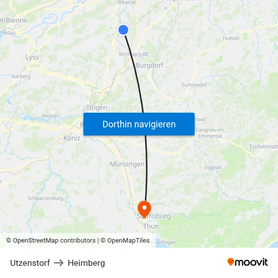 Utzenstorf to Heimberg map