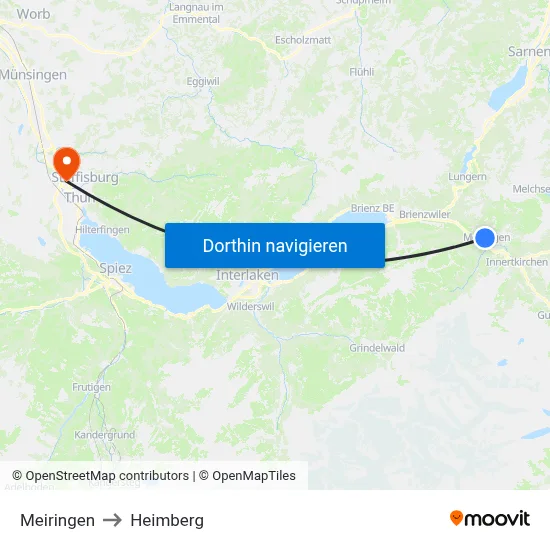 Meiringen to Heimberg map