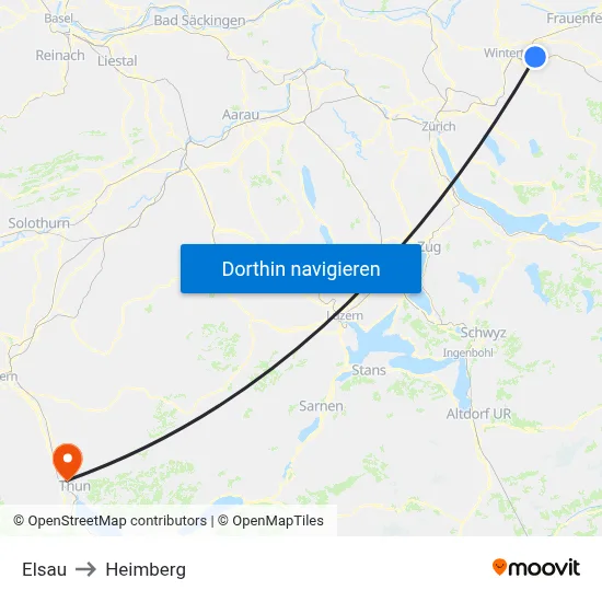 Elsau to Heimberg map