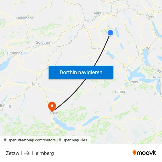 Zetzwil to Heimberg map