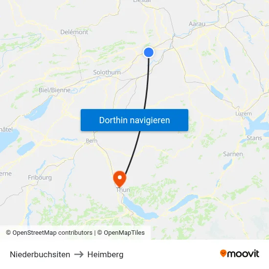 Niederbuchsiten to Heimberg map