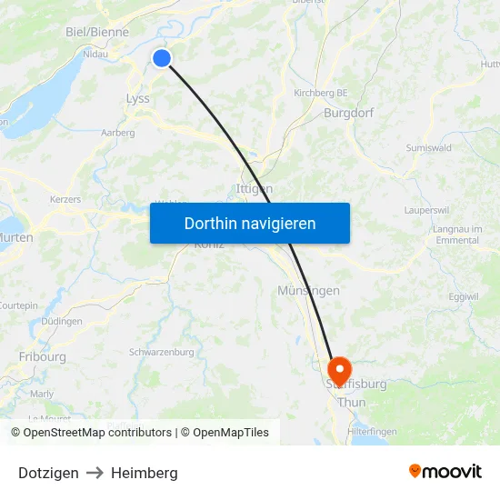 Dotzigen to Heimberg map