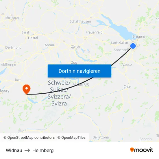 Widnau to Heimberg map