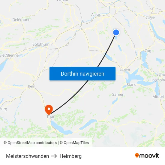Meisterschwanden to Heimberg map