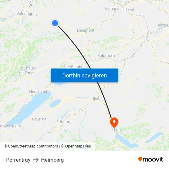 Porrentruy to Heimberg map