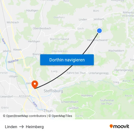 Linden to Heimberg map