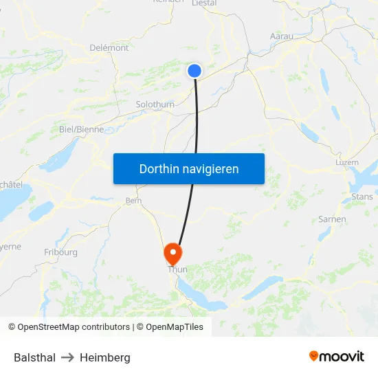 Balsthal to Heimberg map