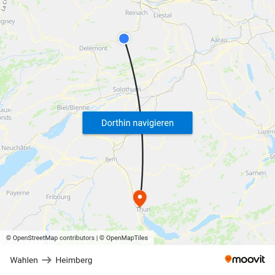 Wahlen to Heimberg map