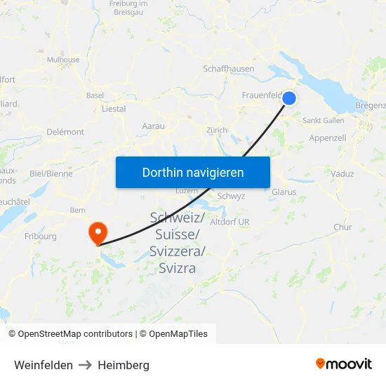 Weinfelden to Heimberg map