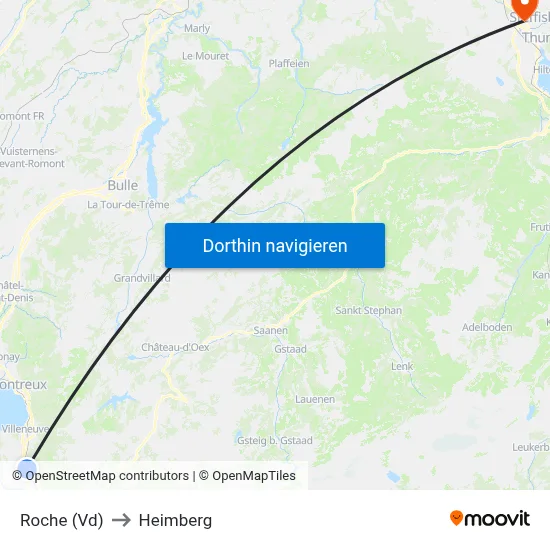 Roche (Vd) to Heimberg map