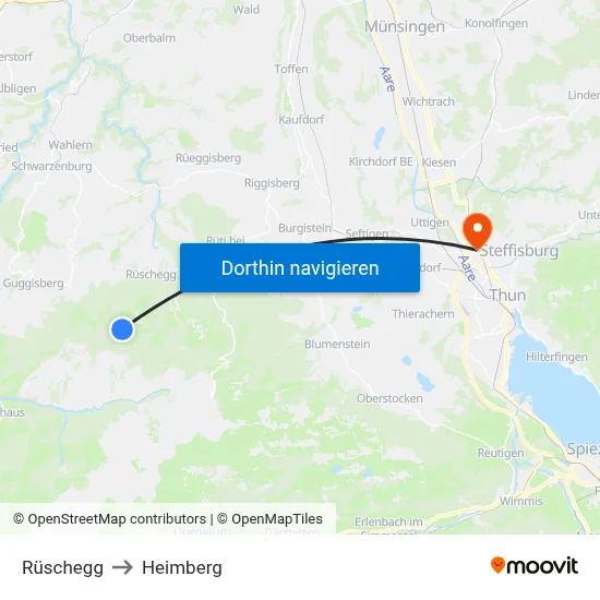 Rüschegg to Heimberg map