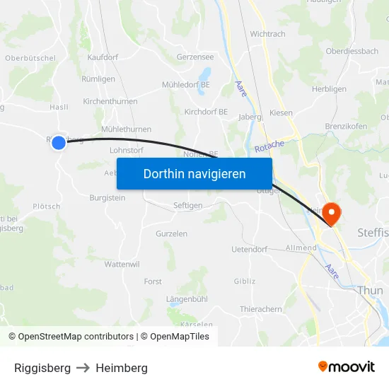Riggisberg to Heimberg map
