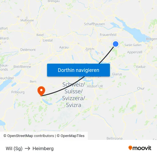 Wil (Sg) to Heimberg map