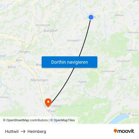 Huttwil to Heimberg map