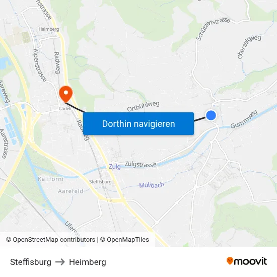 Steffisburg to Heimberg map