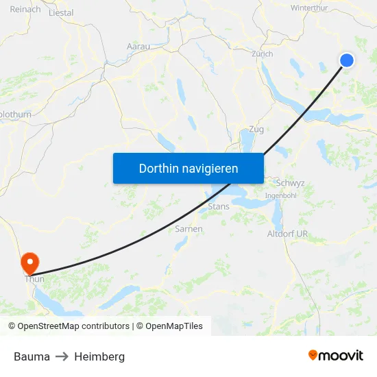Bauma to Heimberg map